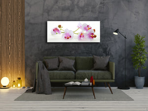 Glass Print Wall Art – Image on Glass 125 x 50 cm (≈ 50” x 20”) ; Flower 25