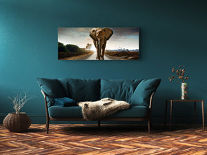 Wall Picture behind Tempered Glass 125 x 50 cm (≈ 50” x 20”) ; Majestic Elephant