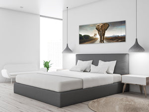 Wall Picture behind Tempered Glass 125 x 50 cm (≈ 50” x 20”) ; Majestic Elephant