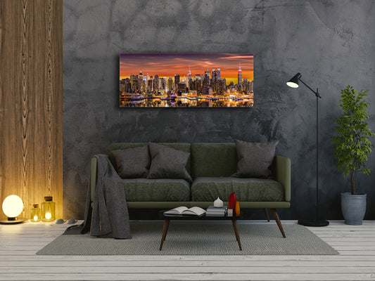 Beautiful Quality Glass Print Picture – Available in 5 different sizes – Cities Series 04: New York City panorama at sunrise