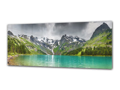 Arte mural con impresión en vidrio: imagen sobre vidrio de 125 x 50 cm (≈ 50” x 20”); Montañas 9