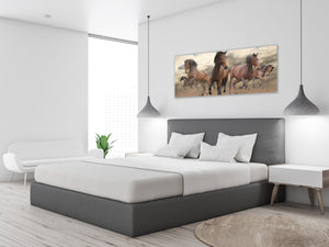 Glass Print Wall Art – Image on Glass 125 x 50 cm (≈ 50” x 20”) ; Running horses