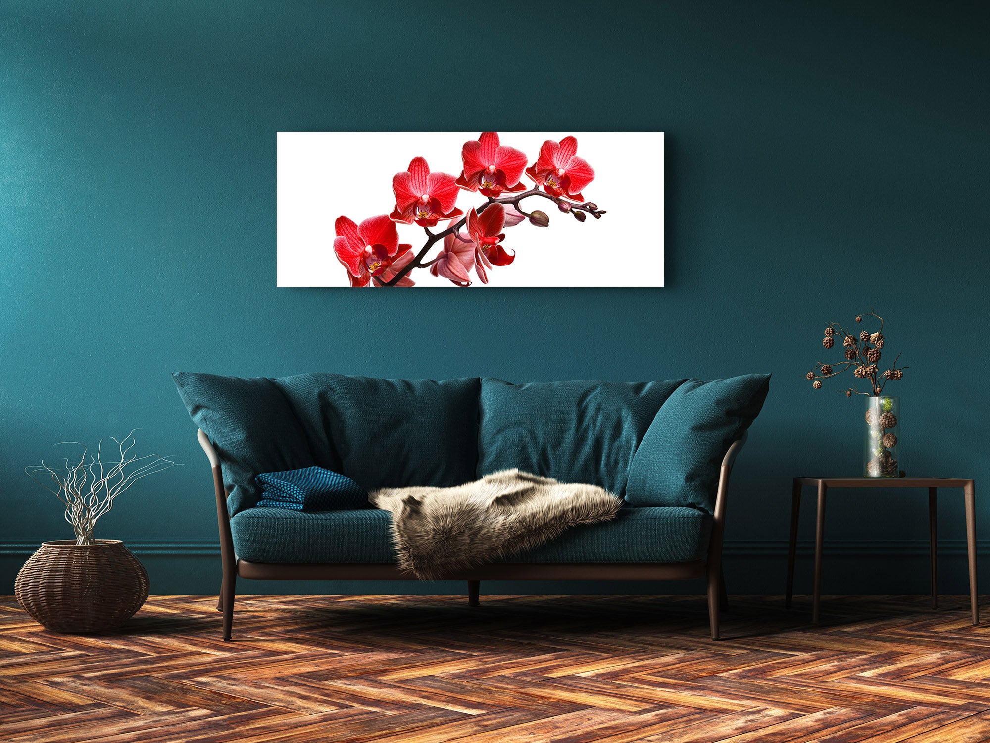 Arte mural con impresión en vidrio: imagen sobre vidrio de 125 x 50 cm (≈ 50” x 20”); Orquídea 3