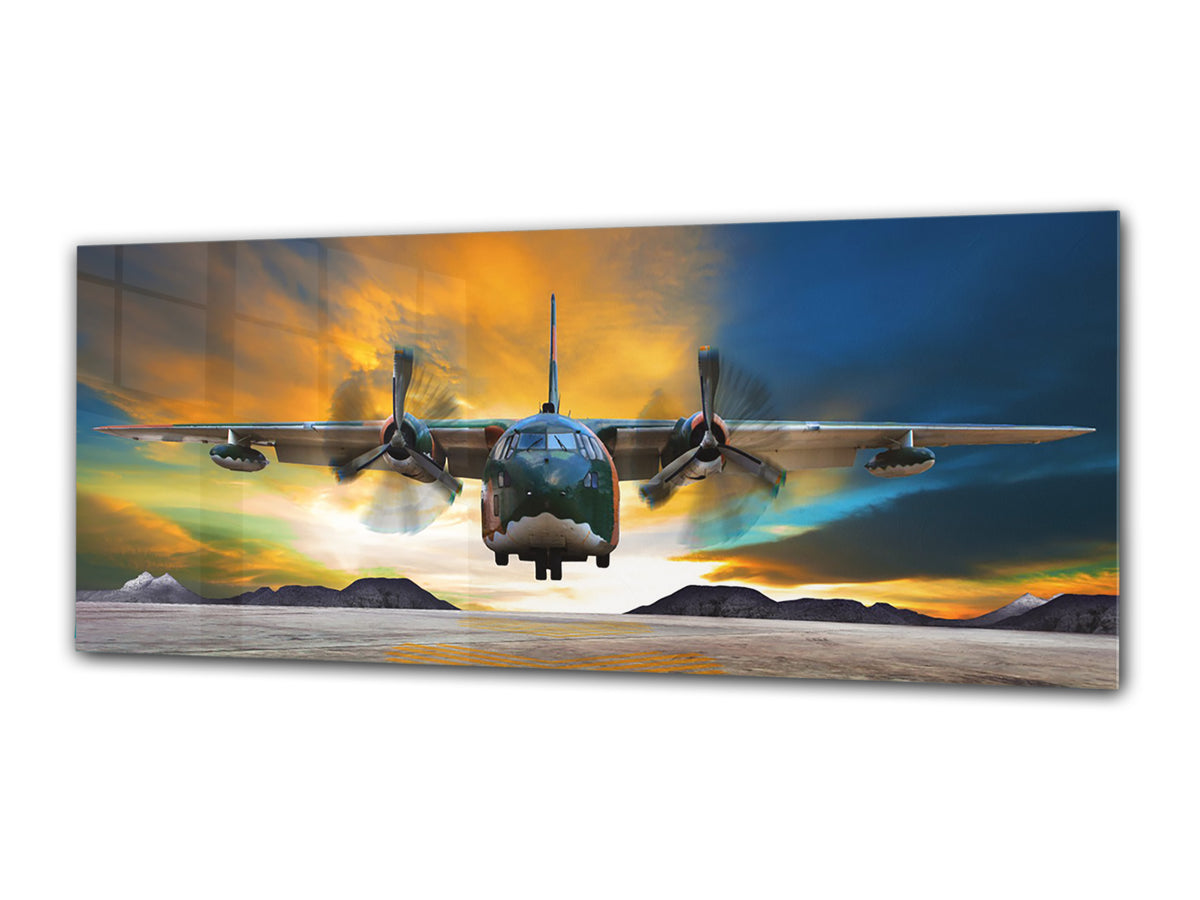 Glasdruck-Wandkunst – Bild auf Glas 125 x 50 cm (≈ 50” x 20”) ; Flugzeug