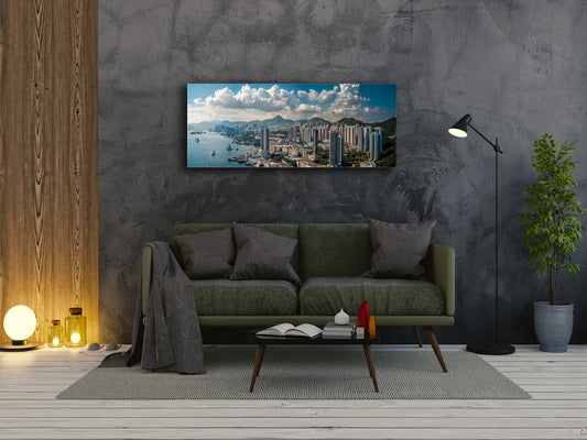 Beautiful Quality Glass Print Picture – Available in 5 different sizes – Cities Series 04: Panoramic view of Hong Kong City