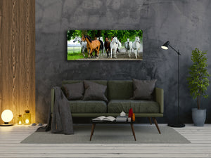 Glass Print Wall Art – Image on Glass 125 x 50 cm (≈ 50” x 20”) ; Horses 5