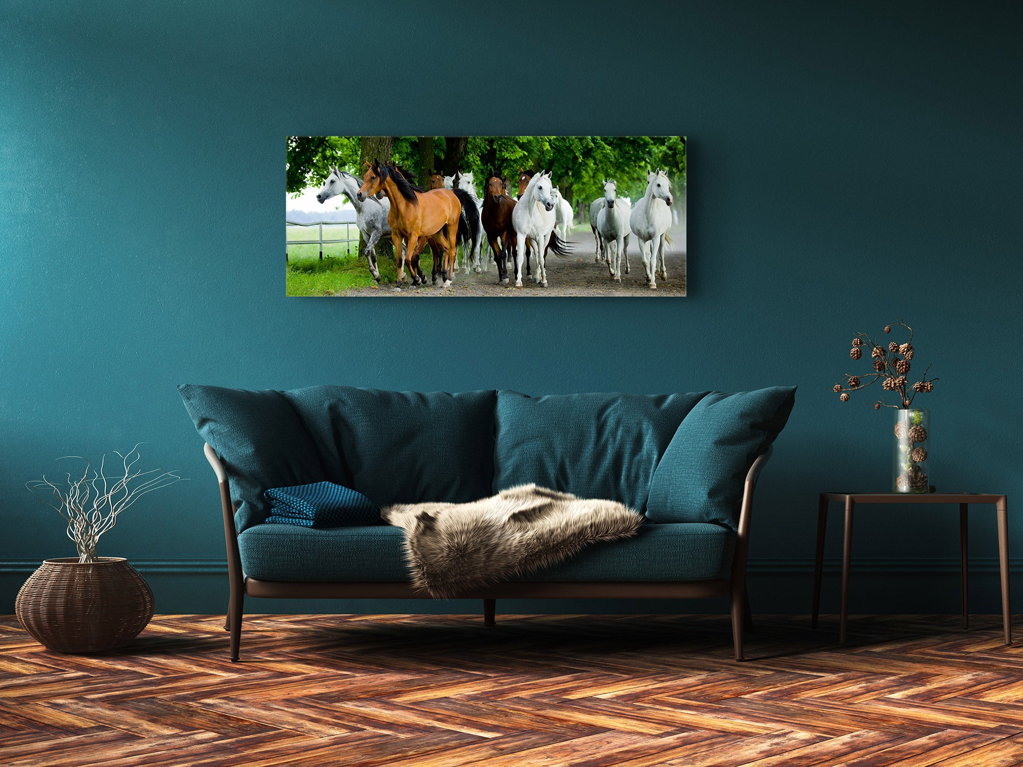 Glass Print Wall Art – Image on Glass 125 x 50 cm (? 50” x 20”) ; Horses 5