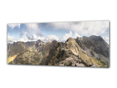 Arte mural con impresión en vidrio: imagen sobre vidrio de 125 x 50 cm (≈ 50” x 20”); Montañas 17