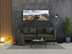 Arte mural con impresión en vidrio: imagen sobre vidrio de 125 x 50 cm (≈ 50” x 20”); Montañas 17