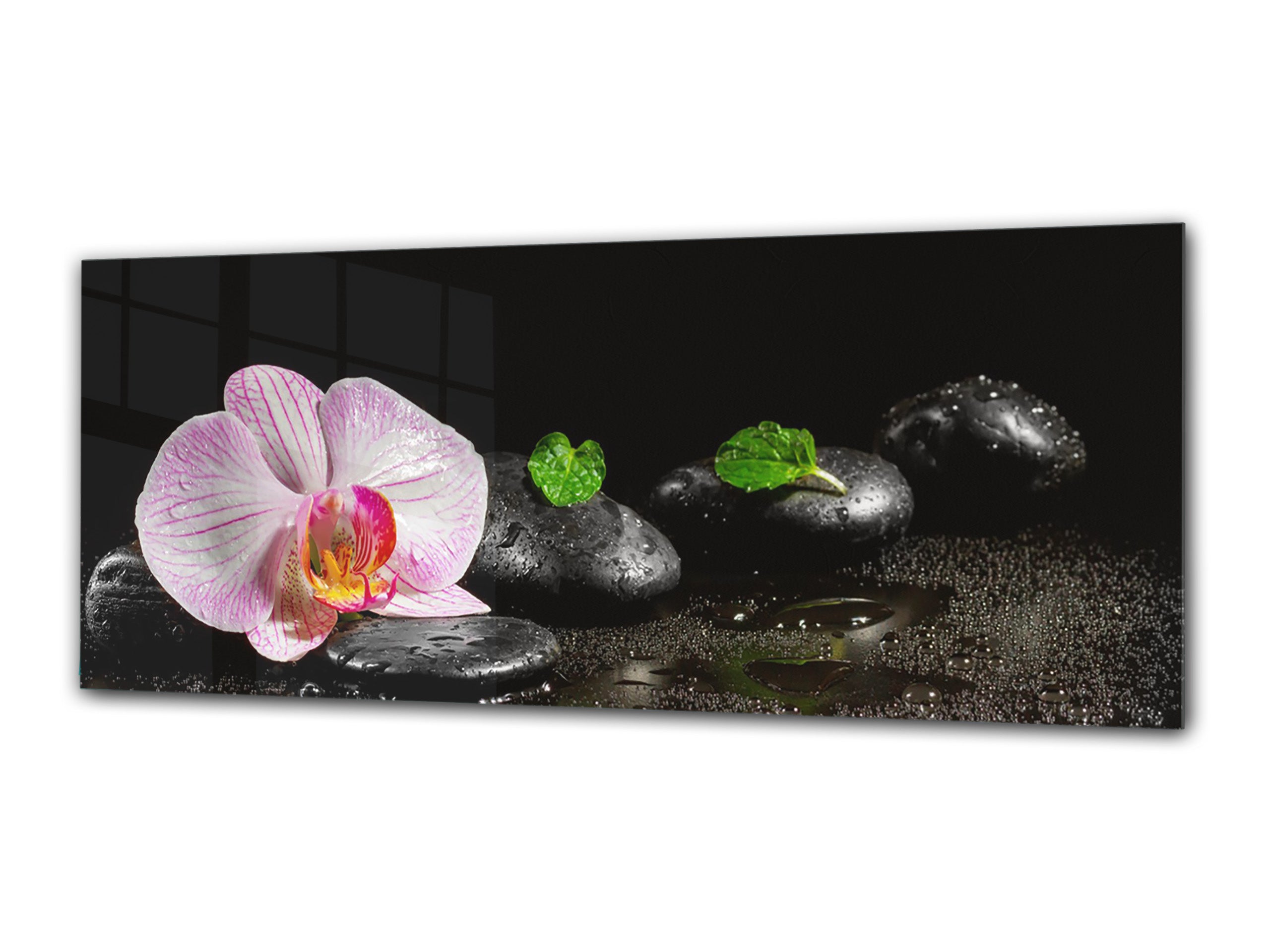 Glasdruck-Wandkunst – Bild auf Glas 125 x 50 cm (≈ 50” x 20”) ; Orchidee 9