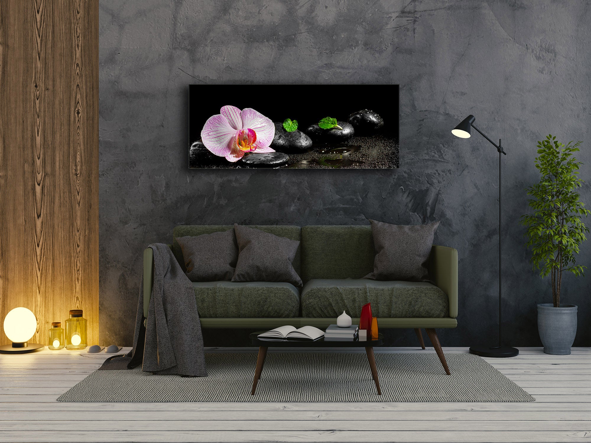 Glasdruck-Wandkunst – Bild auf Glas 125 x 50 cm (≈ 50” x 20”) ; Orchidee 9