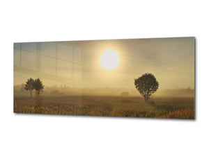 Glass Picture Wall Art  – Available in 5 different sizes – Nature Series 01D: Meadow at sunrise