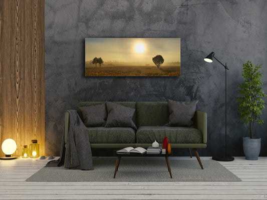Glass Picture Wall Art  – Available in 5 different sizes – Nature Series 01D: Meadow at sunrise