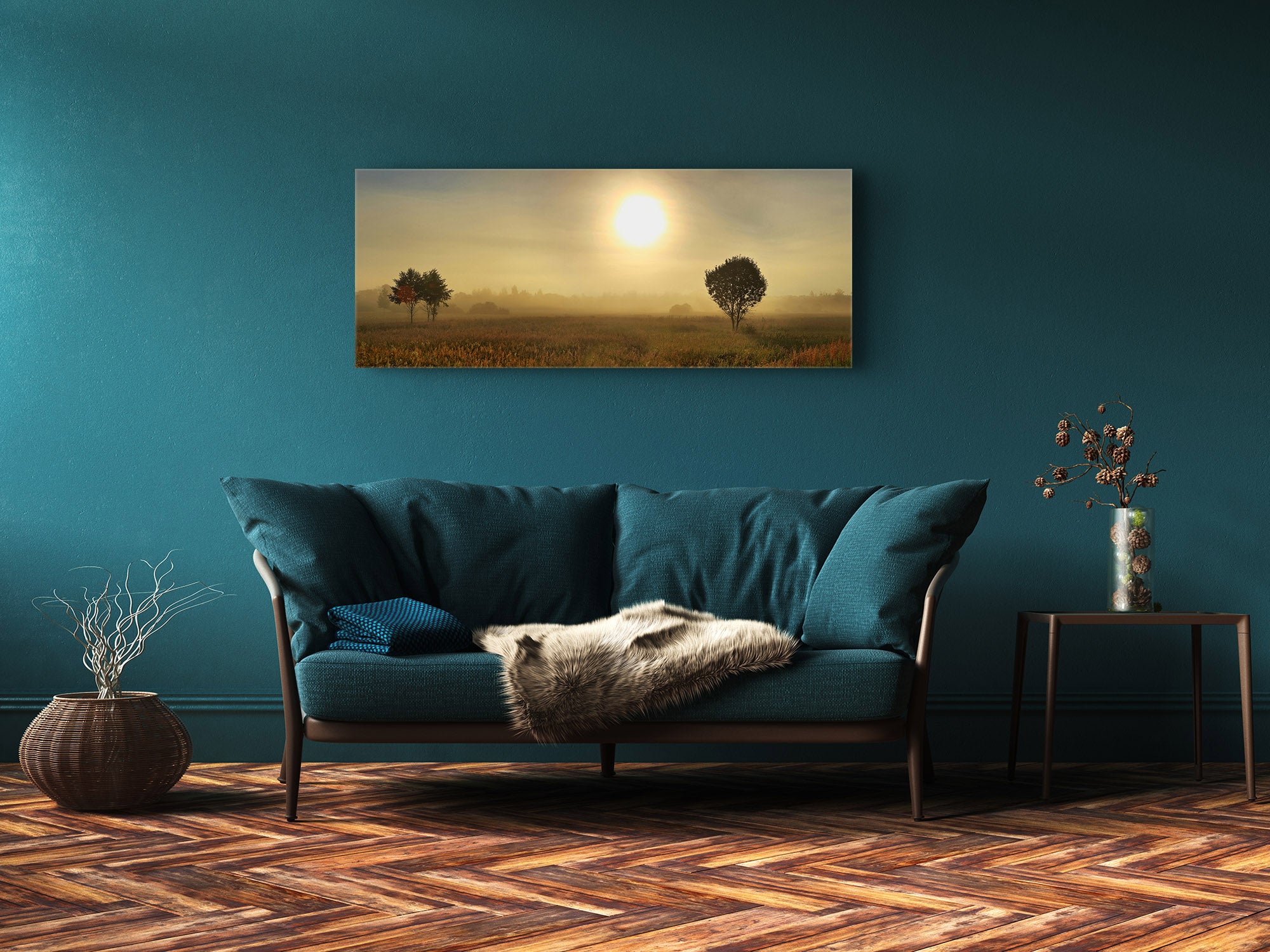 Glass Picture Wall Art  – Available in 5 different sizes – Nature Series 01D: Meadow at sunrise