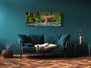 Wall Art Glass Print Picture – Available in 5 different sizes – Animals Series 02: Tiger walking in the water