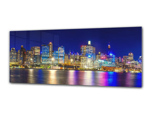 Glass Print Wall Art – Image on Glass 125 x 50 cm (≈ 50” x 20”) ; City by Night 26