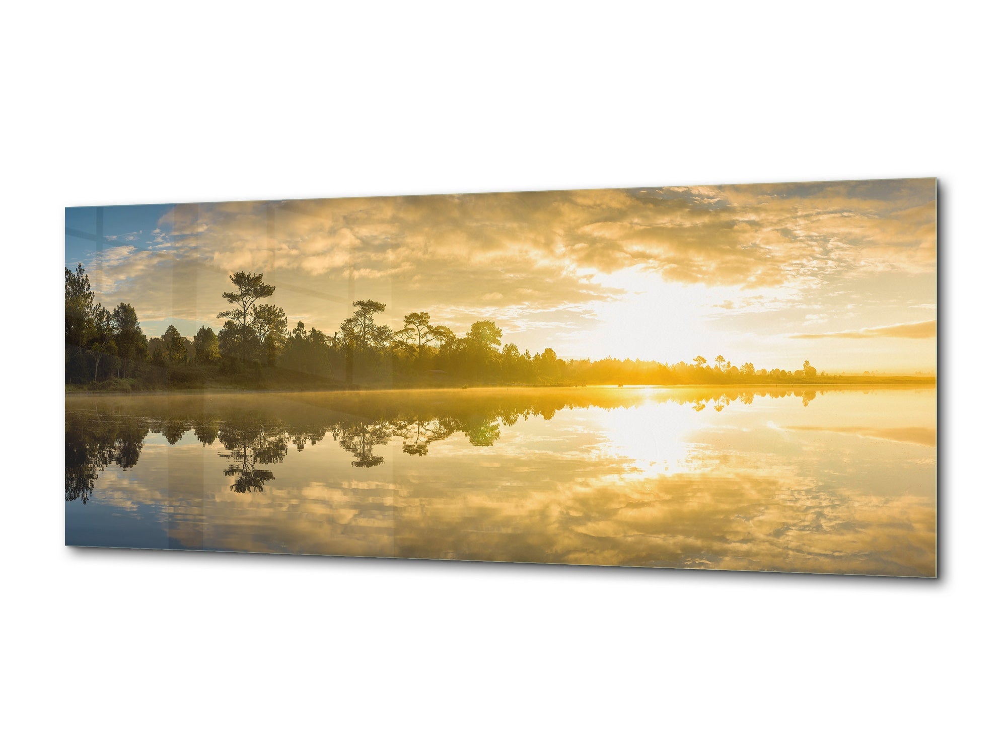 Modern Glass Picture – Available in 5 different sizes – Nature Series 01C: Sunrise over the lake