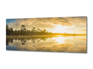 Modern Glass Picture – Available in 5 different sizes – Nature Series 01C: Sunrise over the lake