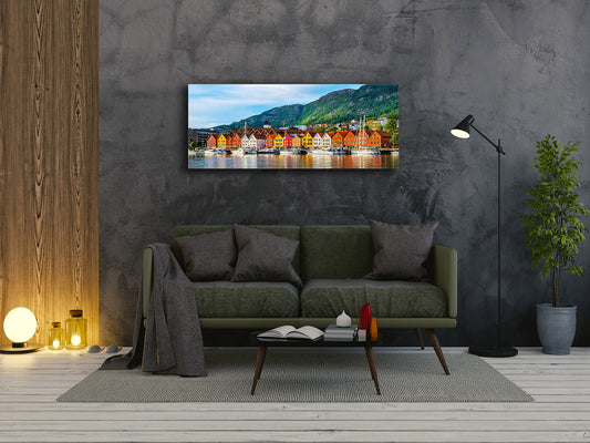 Beautiful Quality Glass Print Picture – Available in 5 different sizes – Cities Series 04: Historical buildings in Bergen