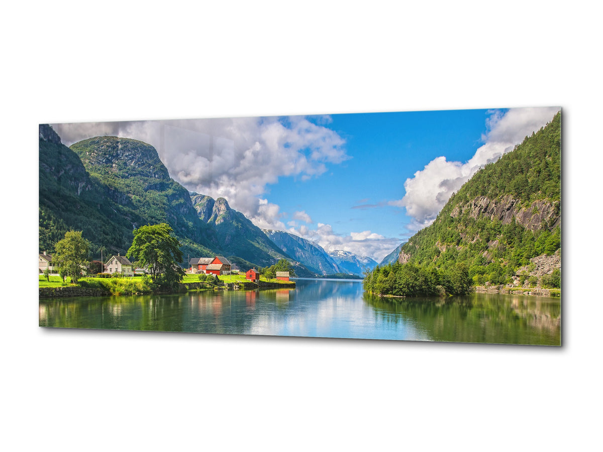 Graphic Art Print on Glass – Available in 5 different sizes – Nature Series 01B: Scandinavian mountains view