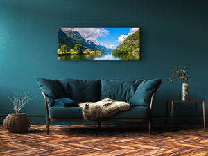 Graphic Art Print on Glass – Available in 5 different sizes – Nature Series 01B: Scandinavian mountains view