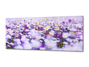 Glass Wall Art – Available in 5 different sizes – Flowers and leaves Series 03: Spring field of white fresh daisies