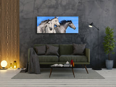 Glass Print Wall Art – Image on Glass 125 x 50 cm (≈ 50” x 20”) ; Horses 6
