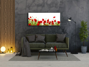 Glass Print Wall Art – Image on Glass 125 x 50 cm (≈ 50” x 20”) ; Poppies 7