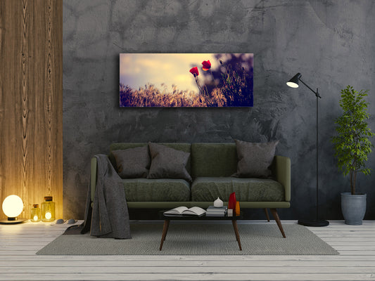 Glasdruck-Wandkunst – Bild auf Glas 125 x 50 cm (≈ 50” x 20”) ; Mohnblumen 6