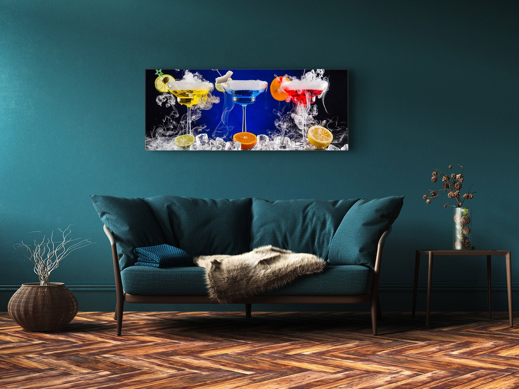 Arte mural con impresión en vidrio: imagen sobre vidrio de 125 x 50 cm (≈ 50” x 20”); Bebidas 1