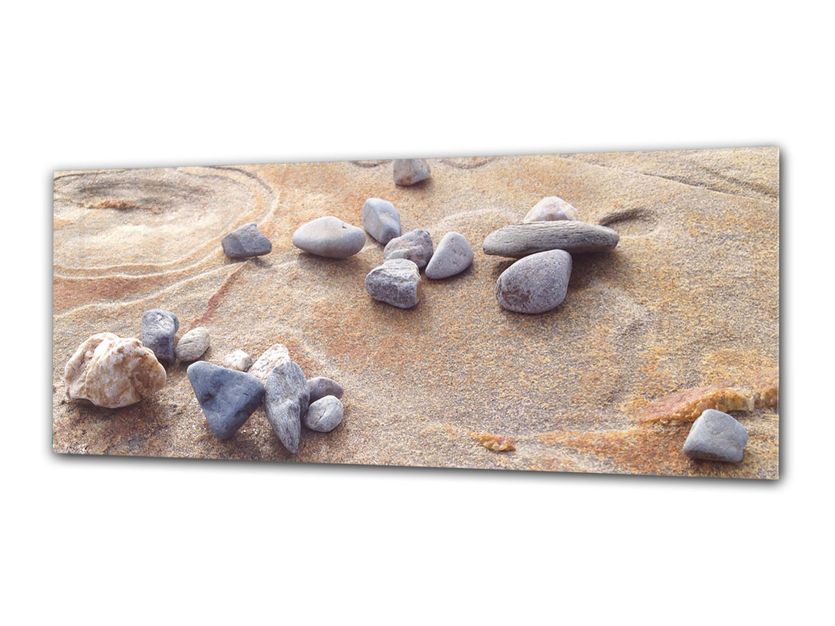 Arte mural con impresión en vidrio: imagen sobre vidrio de 125 x 50 cm (≈ 50” x 20”); Piedras
