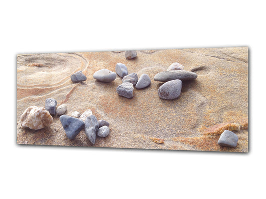 Arte mural con impresión en vidrio: imagen sobre vidrio de 125 x 50 cm (≈ 50” x 20”); Piedras