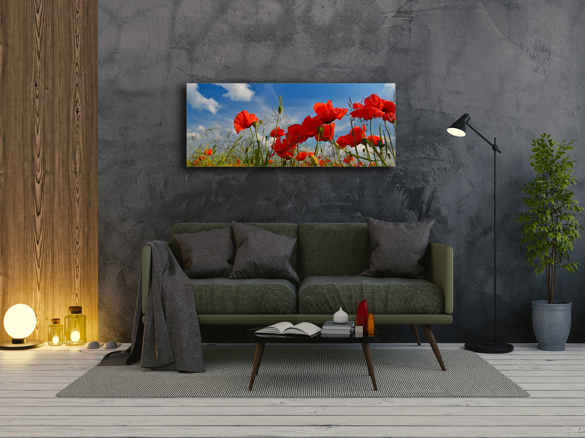 Glass Print Wall Art – Image on Glass 125 x 50 cm (? 50” x 20”) ; Poppies 2