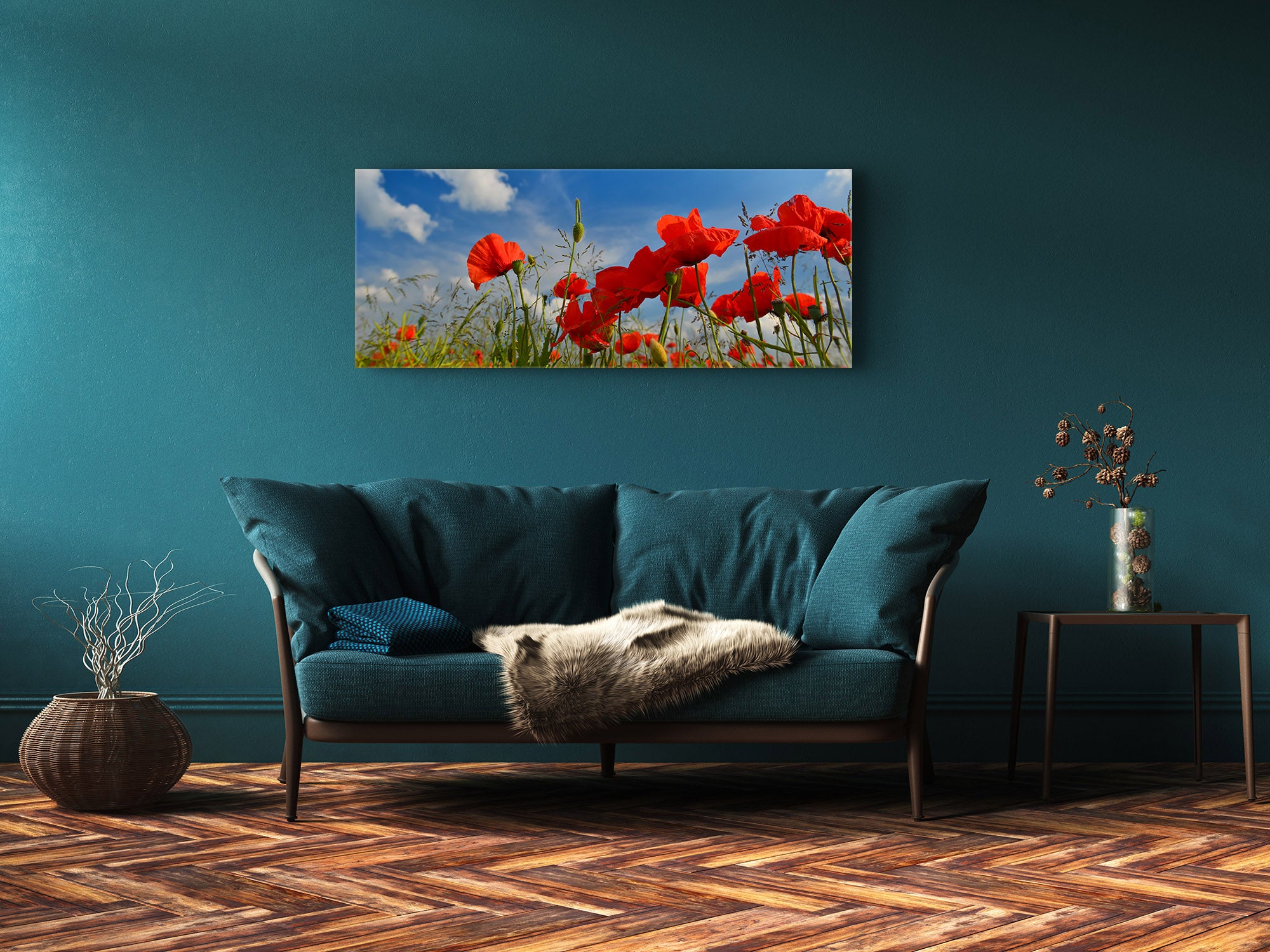 Glass Print Wall Art – Image on Glass 125 x 50 cm (? 50” x 20”) ; Poppies 2