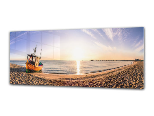 Wandbild auf Glas, 125 x 50 cm (≈ 50 x 20 Zoll), Boot 1