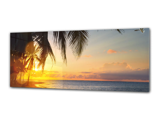 Wandbild hinter gehärtetem Glas 125 x 50 cm (≈ 50” x 20”) ; Palmen 1