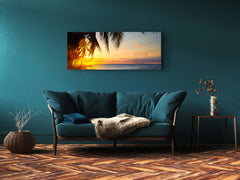 Cuadro de pared tras cristal templado 125 x 50 cm (≈ 50” x 20”) ; Palmeras 1