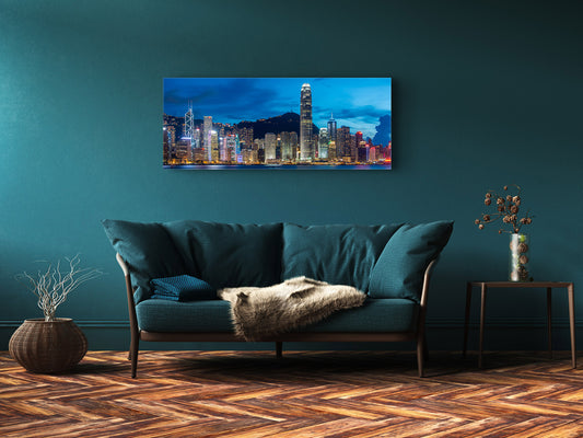 Wall Art Glass Print Picture 125 x 50 cm (? 50” x 20”) ; City by night 15
