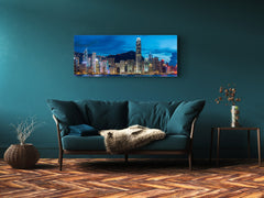Wall Art Glass Print Picture 125 x 50 cm (? 50” x 20”) ; City by night 15