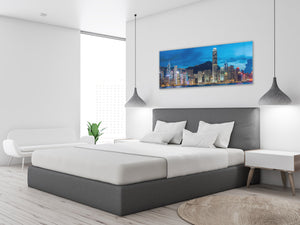 Wall Art Glass Print Picture 125 x 50 cm (≈ 50” x 20”) ; City by night 15