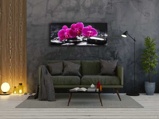 Arte mural con impresión en vidrio: imagen sobre vidrio de 125 x 50 cm (≈ 50” x 20”); Orquídea 5
