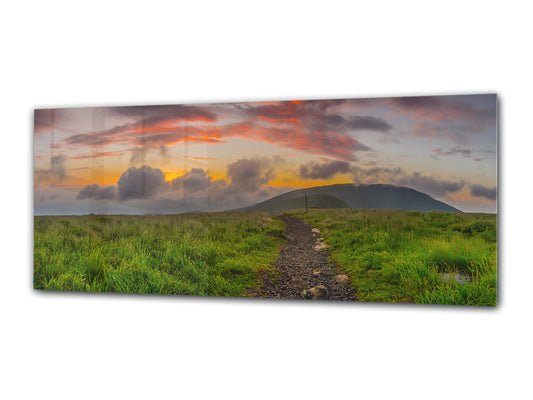 Arte mural con impresión en vidrio: imagen sobre vidrio de 125 x 50 cm (≈ 50” x 20”); Paisaje 1