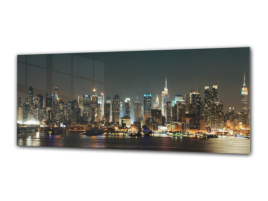 Arte mural con impresión en vidrio: imagen sobre vidrio de 125 x 50 cm (≈ 50” x 20”); Ciudad de noche 12