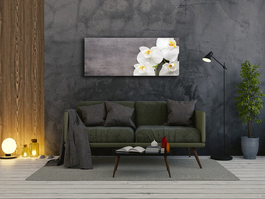 Glasdruck-Wandkunst – Bild auf Glas 125 x 50 cm (≈ 50” x 20”) ; Orchidee 6