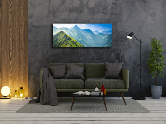 Wall Picture behind Tempered Glass 125 x 50 cm (? 50” x 20”) ; Mountains 3