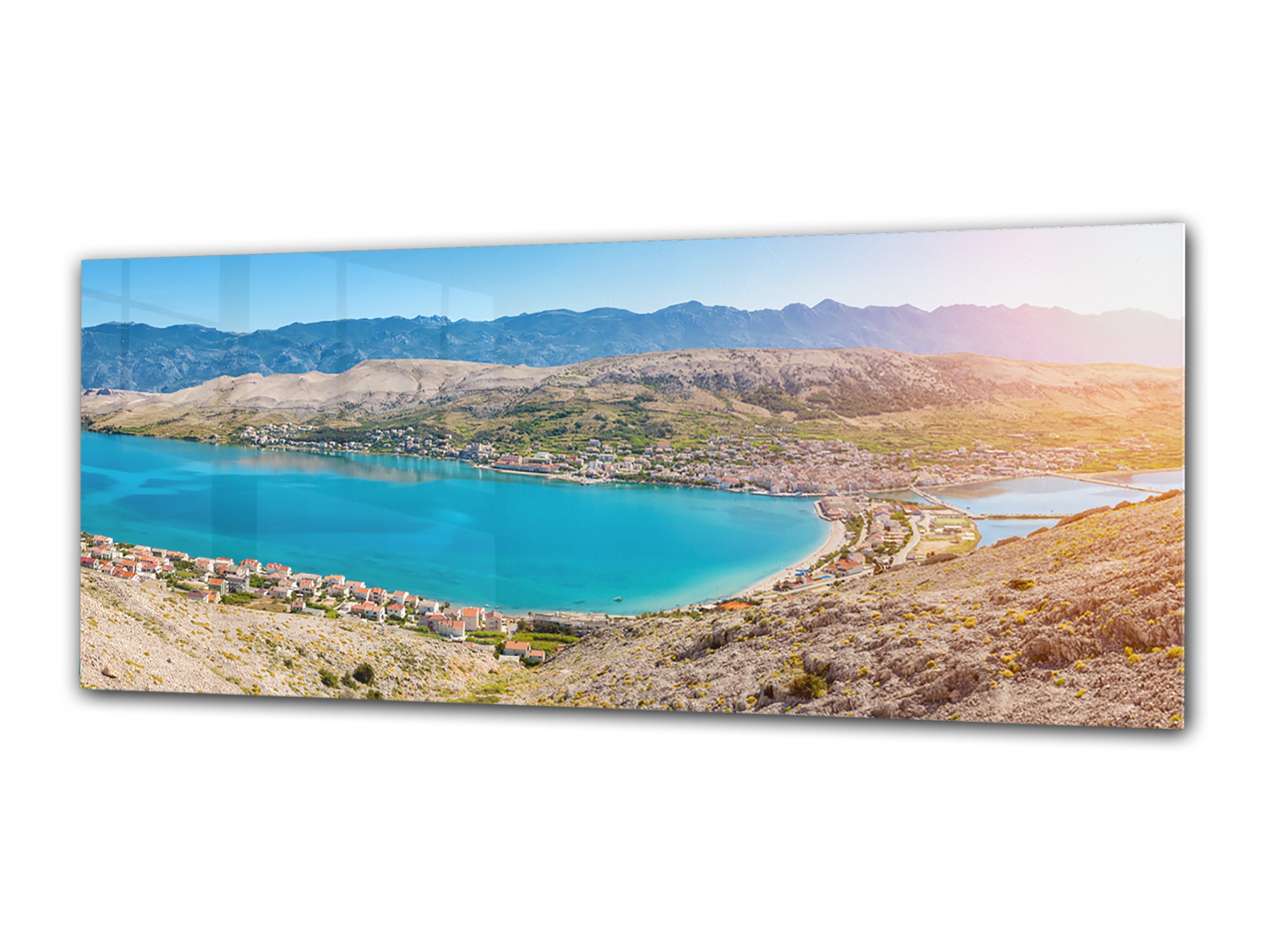 Arte mural con impresión en vidrio: imagen sobre vidrio de 125 x 50 cm (≈ 50” x 20”); Lago 5