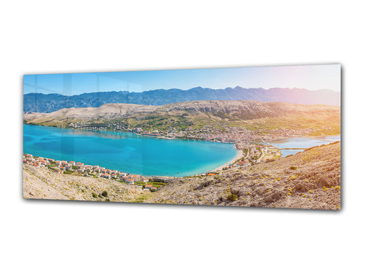 Arte mural con impresión en vidrio: imagen sobre vidrio de 125 x 50 cm (≈ 50” x 20”); Lago 5