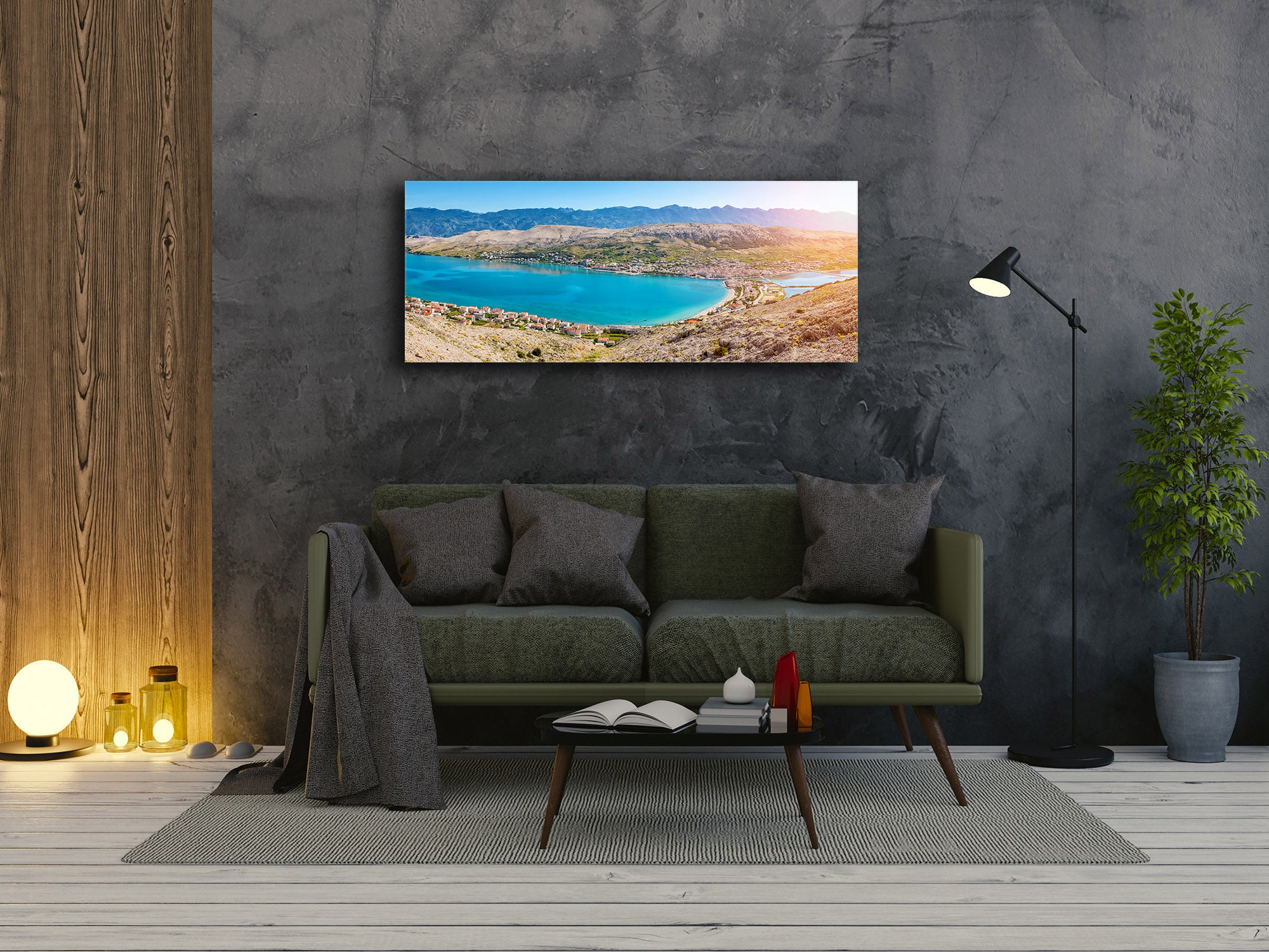 Arte mural con impresión en vidrio: imagen sobre vidrio de 125 x 50 cm (≈ 50” x 20”); Lago 5