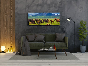 Wall Art Glass Print Picture 125 x 50 cm (≈ 50” x 20”) ; Horses 3