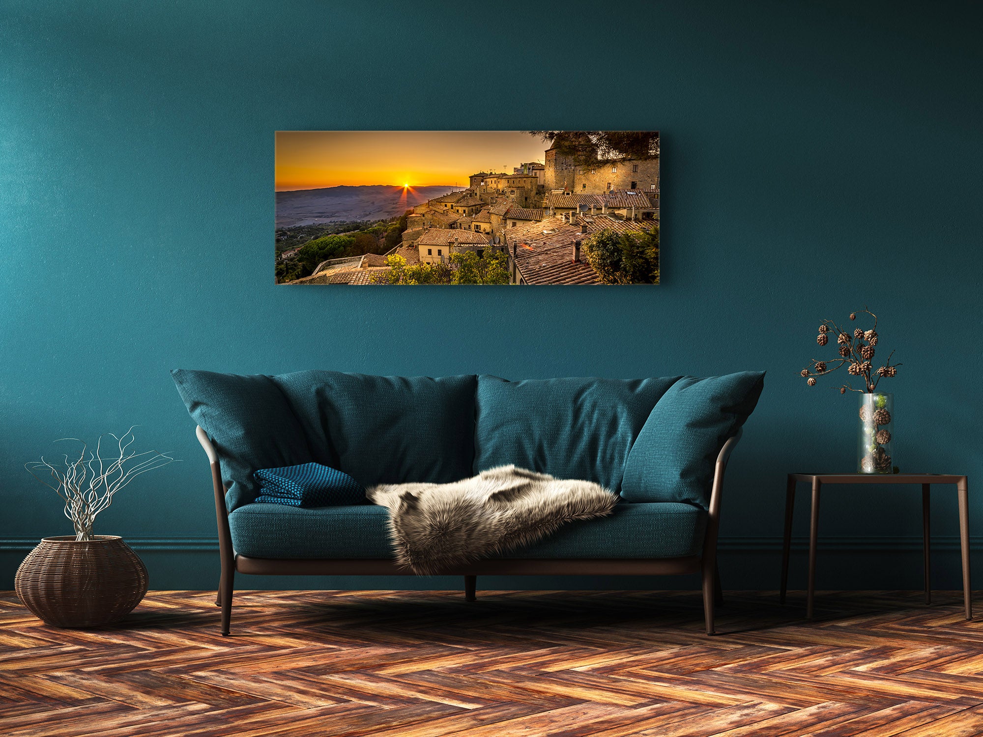 Arte mural con impresión en vidrio: imagen sobre vidrio de 125 x 50 cm (≈ 50” x 20”); Atardecer 8